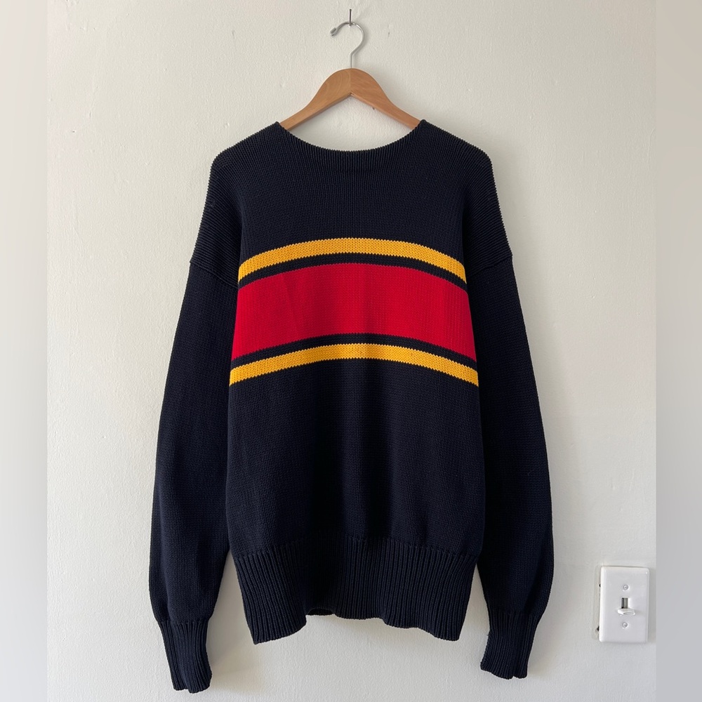 Polo Ralph Lauren 1990s Vintage Cotton Sweater Colorblock Racing Stripe XL
